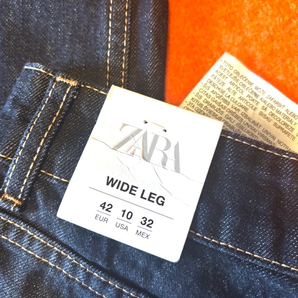 Zara dark wash mid-rise wide leg full length jeans NWT - Picture 8 of 10